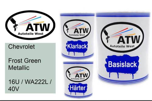 Chevrolet, Frost Green Metallic, 16U / WA222L / 40V: 1L Lackdose + 1L Klarlack + 500ml Härter - Set, von ATW Autoteile West.